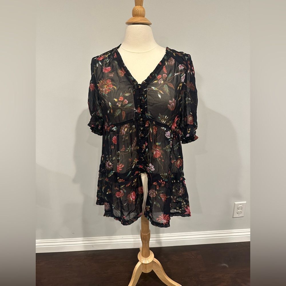 Anthropologie Salzburg Sheer Tunic Blouse In Multicolor size small
